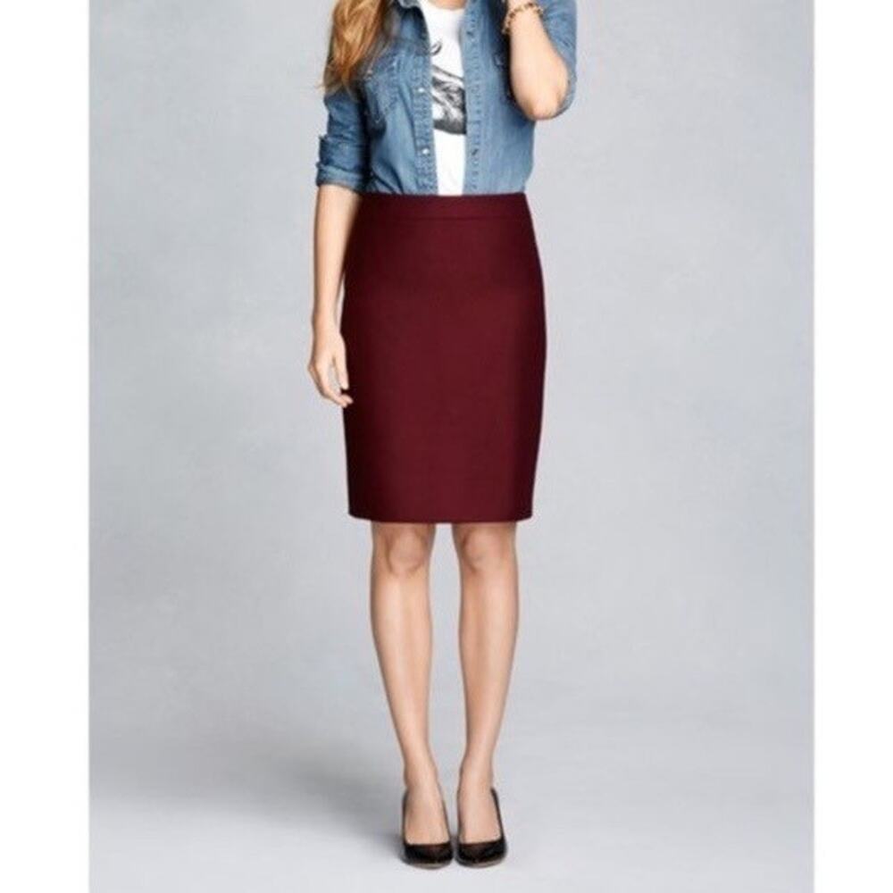 J Crew Pencil Skirt No 2 Straight Lined Knee Length Burgundy Red Wool 10 M